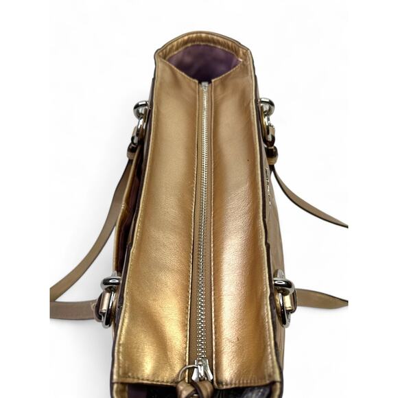 Coach Metallic Gold East West Embossed Signature Leather Tote Bag - Picture 13 of 15